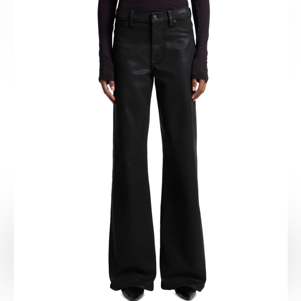 7 for All Mankind High Rise Lotta Flared Leg Jeans in Coated Black